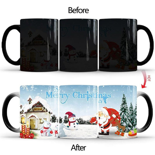Flag Village Merry Christmas Magic Mug Temperature Color Changing Mugs Heat Sensitive Cup Coffee Tea Milk Mug Novelty Gifts for Kids