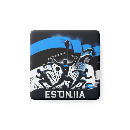 Flag Village Estonia Flag Sporting Porcelain Magnet, Square EST0003