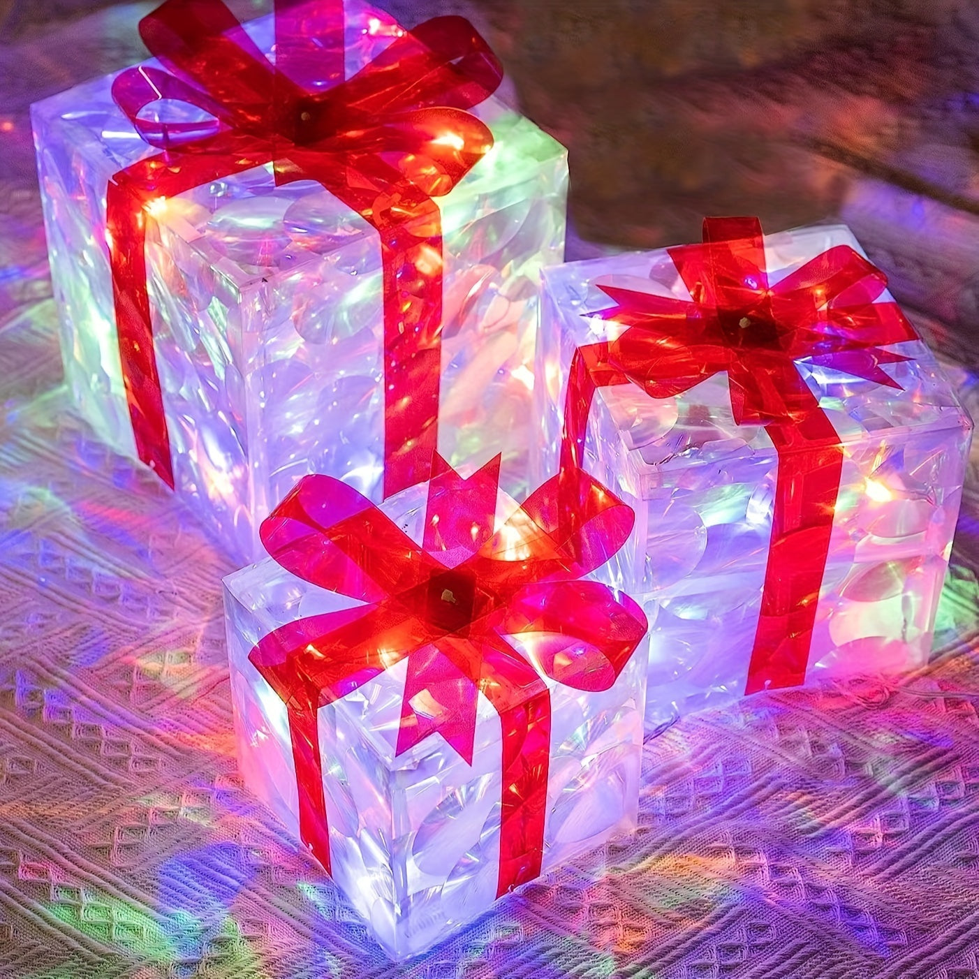 Flag Village New Christmas Gift Box 3-piece Folding Christmas Gift Box Light Up Valentine Gift Box Christmas Lights