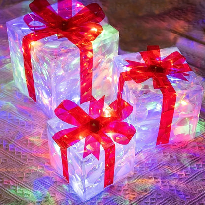 Flag Village New Christmas Gift Box 3-piece Folding Christmas Gift Box Light Up Valentine Gift Box Christmas Lights