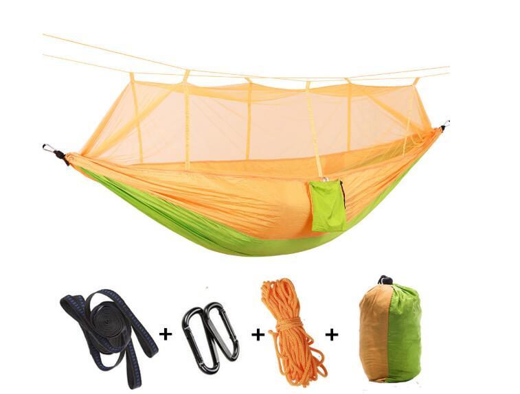 Flag Village Outdoor Parachute Cloth Hammock Couble with Mosquito Net Light Portable Army Green Insect-proof Camping Aerial Tent