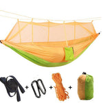 Flag Village Outdoor Parachute Cloth Hammock Couble with Mosquito Net Light Portable Army Green Insect-proof Camping Aerial Tent