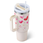 Flag Village 40 Oz Tumbler With Handle Straw Insulated, Stainless Steel Spill Proof Vacuum Coffee Cup Tumbler With Lid Tapered Mug Gifts For Valentine Lover Suitable For Car Gym Office Travel