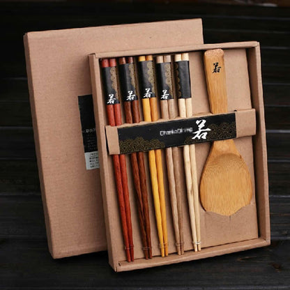 Flag Village Log chopsticks rice spoon gift box set Japanese tableware promotional gifts wedding gift