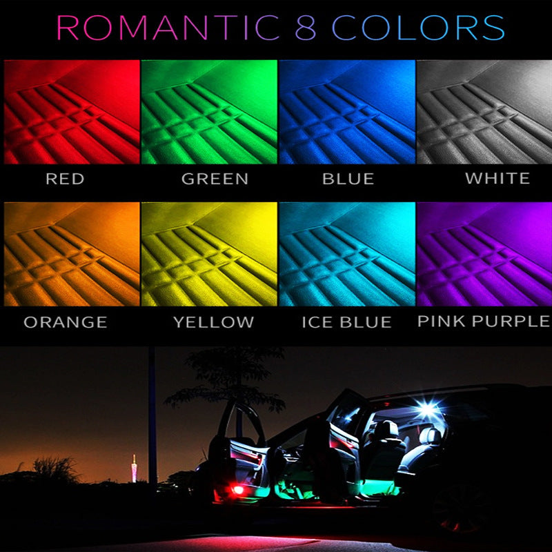 Flag Village Auto Tools Cool LED Car Atmosphere Lights One for Four Colorful