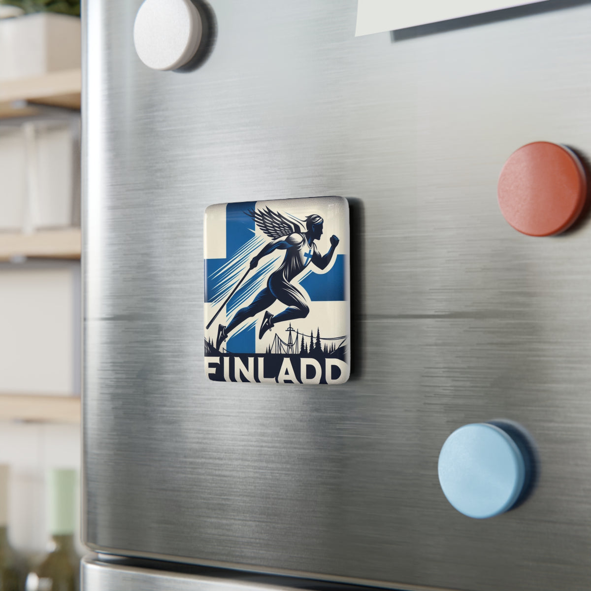 Flag Village Finland Flag Sporting Porcelain Magnet, Square FIN0006