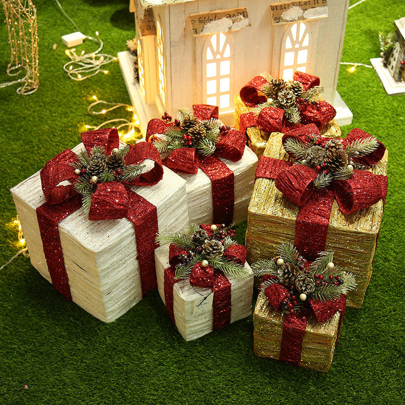 Flag Village Christmas gift box Christmas tree decorations wrought iron gift box three-piece shopping mall cabinet decoration
