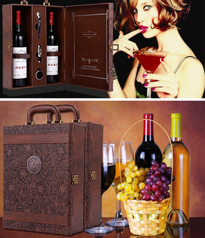 Flag Village Creative Wine Box Leather Gift Box Handmade Home Kitchen Bar Accessories Decor Lafite Wine Holder Wine Packaging Box Friend Gift