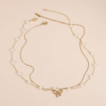 Flag Village Simple Pearl Double Layer Choker Fashion Gold Color Necklaces Chain Small Bow Pendant Necklace Jewelry Gifts For Women Fashion Jewelry Valentine's Day Gifts