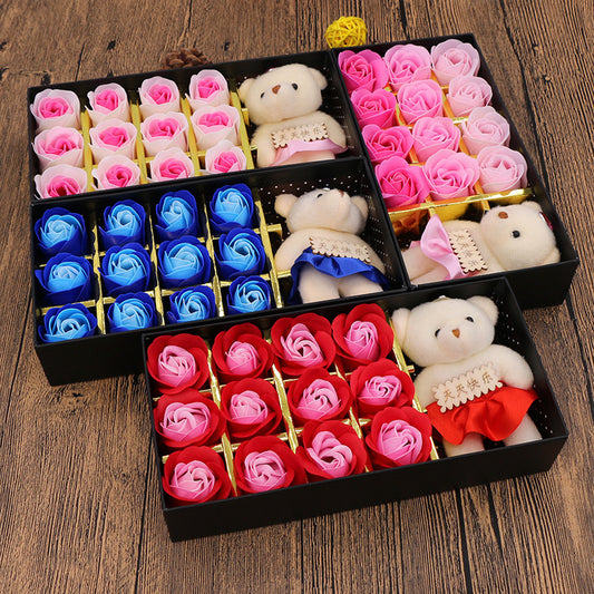 Flag Village Valentine's Day Gift Box Soap Flower Tanabata Festival Creative Gift Eternal Flower 12 Bear Rose Soap Flower