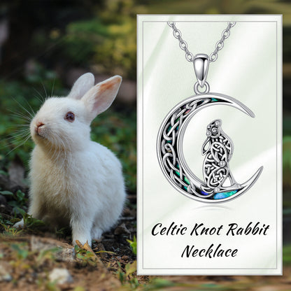 Flag Village Celtic Knot Bunny Moon Necklace Sterling Silver Abalone Shellfish Pendant Jewelry Gifts