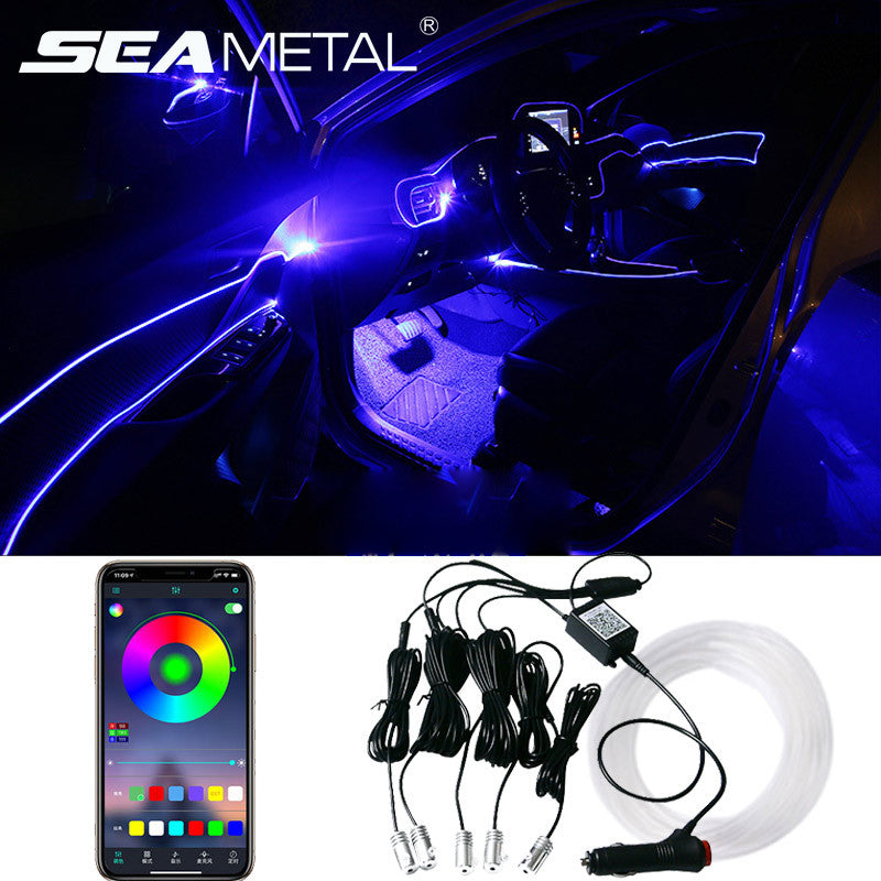 Flag Village Auto Tools Car Fiber Optic Ambient Light Modified Car Interior Cool Light APP Rhythm Light