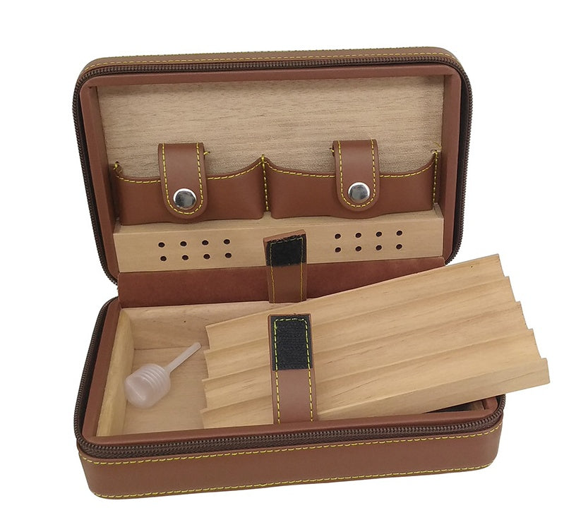 Flag Village Travel Humidor - Best Portable Leather Travel Cigar Humidifier Gift Box