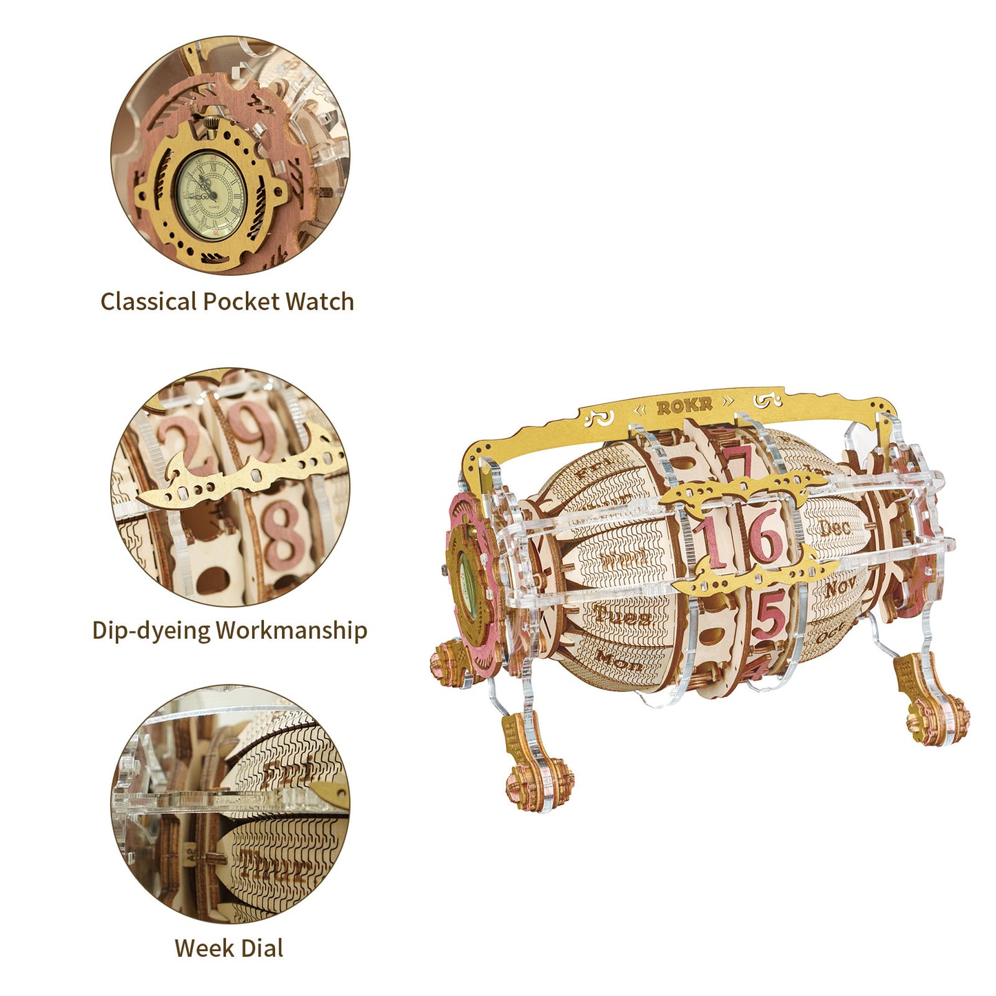 Flag Village Robotime ROKR Zodiac Wall Clock 3D Wooden Puzzle Model Assembly Toys Gifts for Children Kids Teens LC601 Support Dropshipping