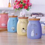 Flag Village 450ml Cartoon Ceramics Cat Mug With Lid and Spoon Coffee Milk Tea Mugs Breakfast Cup Drinkware Novelty Gifts