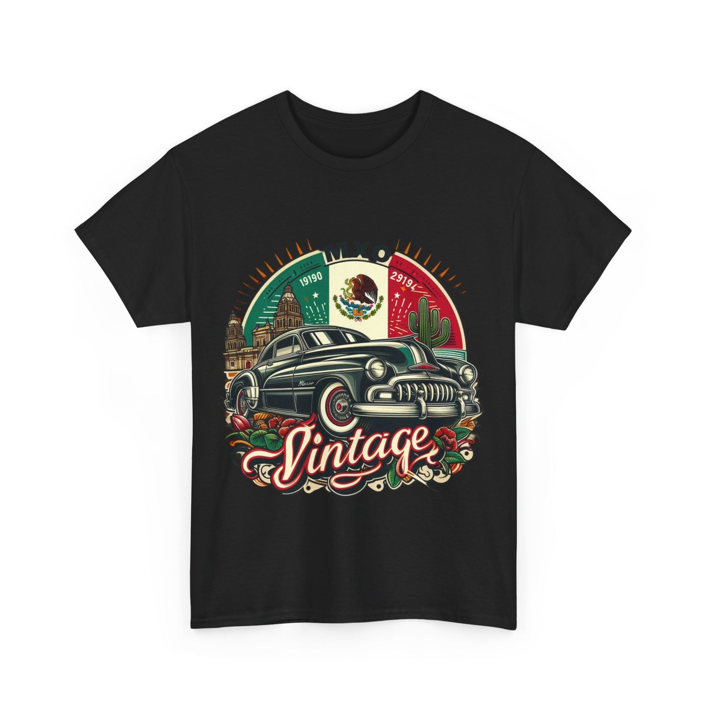 Flag Village Mexico Vintage Car Flag T-SHIRT Heavy Cotton Tee MEX0001