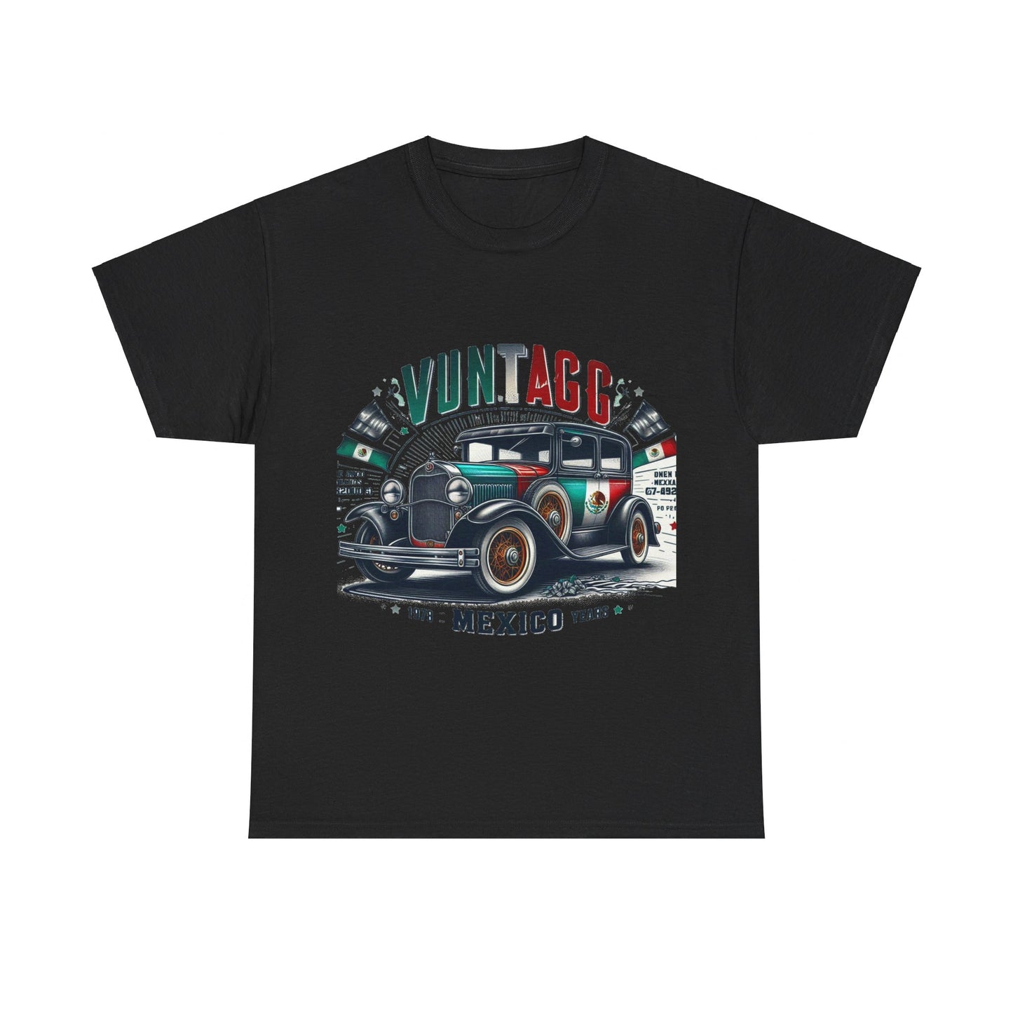 Flag Village Mexico Vintage Car Flag T-SHIRT Heavy Cotton Tee MEX0002