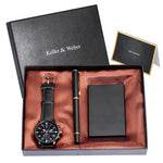 Flag Village Men's Quartz Watch Credit Card Case Gel Pen Set Fashion Gift Set Box