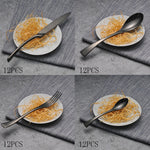 Flag Village 4PCS Set Black Stainless Steel Cutlery Korean Dinnerware Set Gifts Mirror Polishing Silverware Sets Scoop Knife and Fork Sets