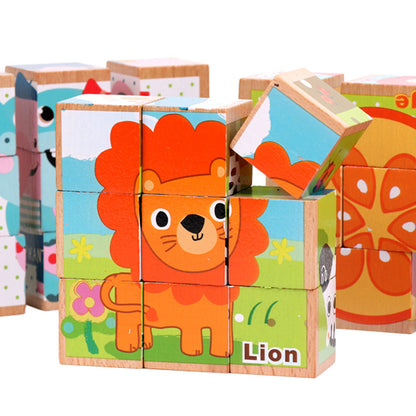 Flag Village High-grade Six-face Picture Wooden Jigsaw 3D Puzzle Toys Children's Early Educational Toy Cube Jigsaw Puzzle Baby Kids Gifts