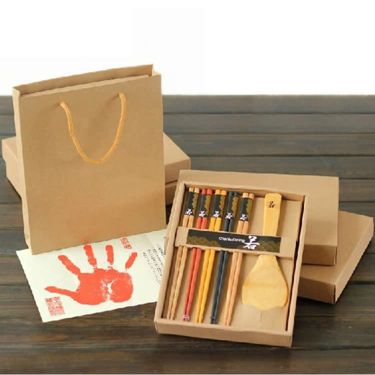Flag Village Log chopsticks rice spoon gift box set Japanese tableware promotional gifts wedding gift
