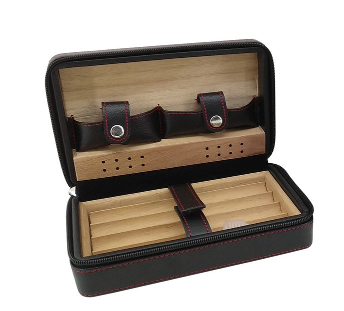 Flag Village Travel Humidor - Best Portable Leather Travel Cigar Humidifier Gift Box