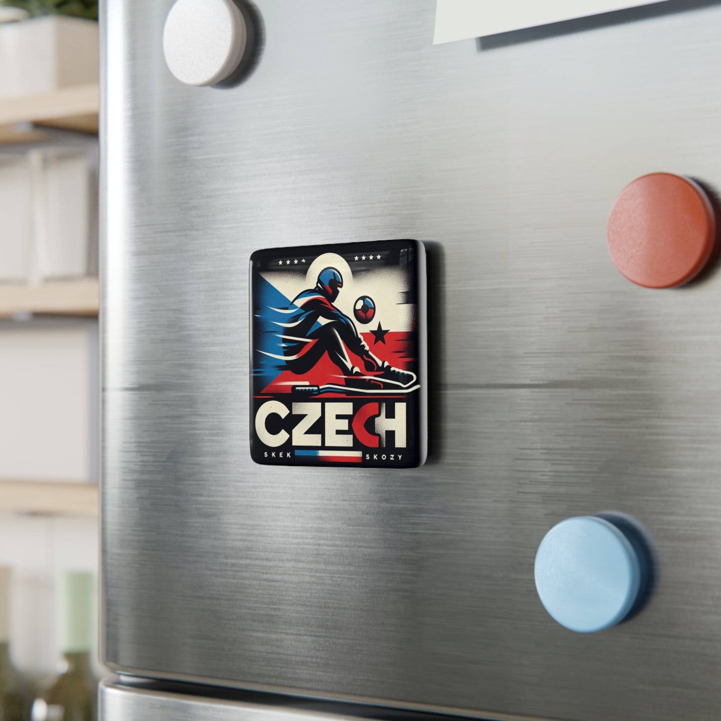 Flag Village Czech Flag Sporting Porcelain Magnet, Square CZE0006
