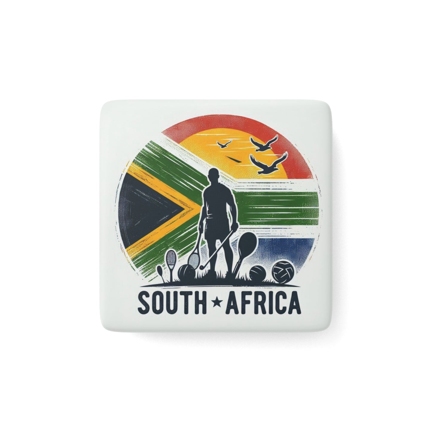 Flag Village South Africa Flag Sporting Porcelain Magnet, Square ZAF0005