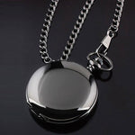 Flag Village retro black fashion silver smooth steampunk quartz pocket watch stainless steel chain necklace 30 cm for men for women with gift box