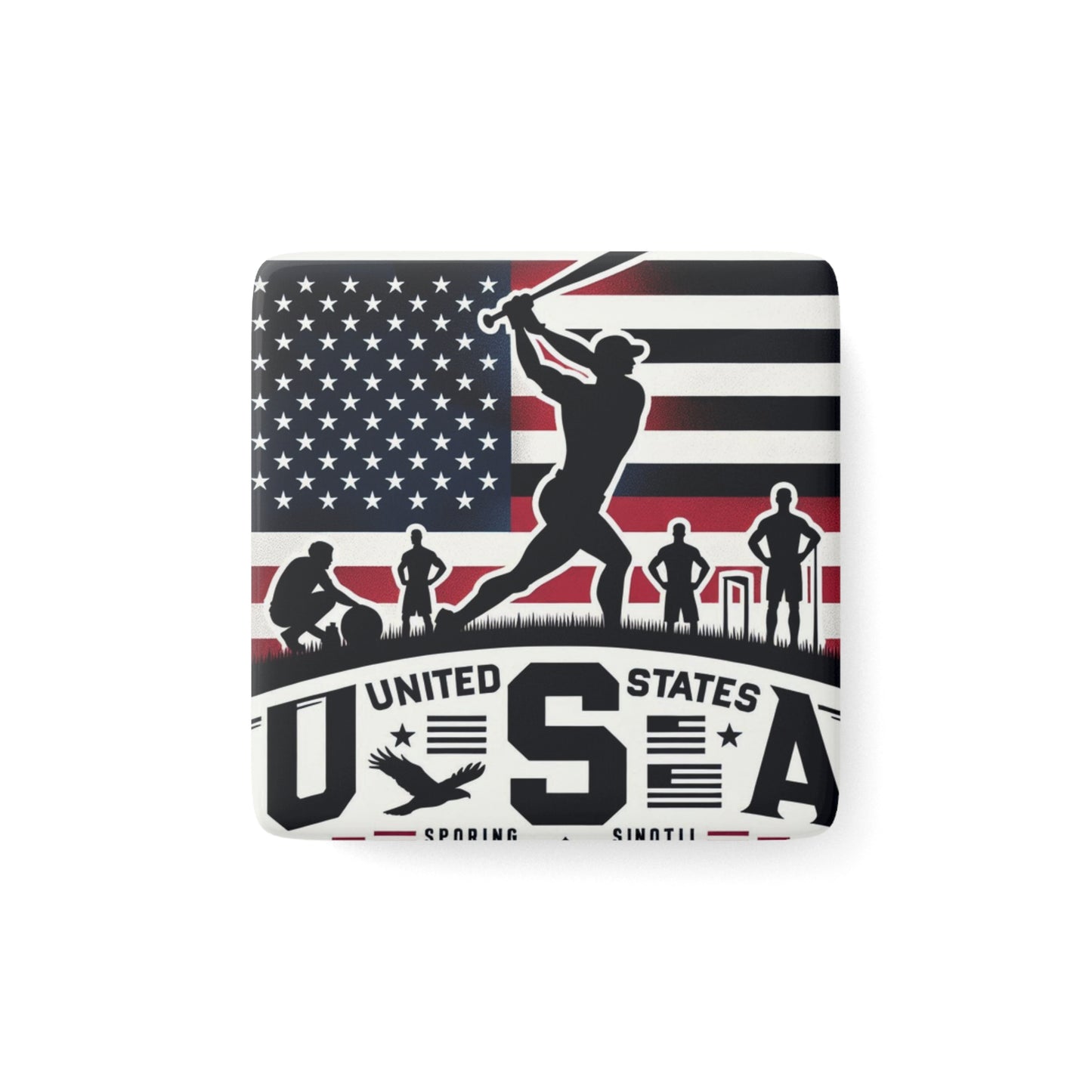 Flag Village United Stetes Flag Sporting Porcelain Magnet, Square USA0006