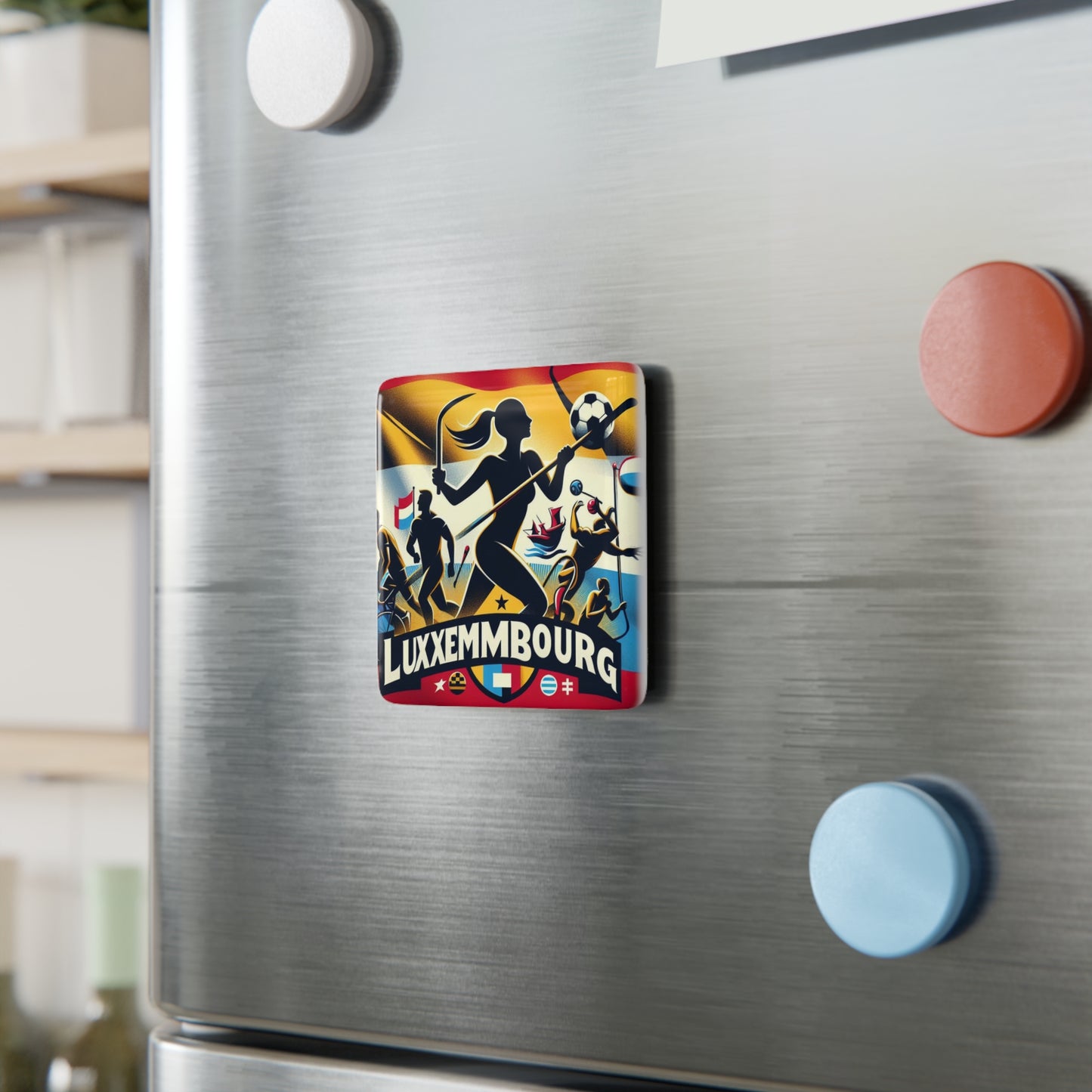 Flag Village Luxembourg Flag Sporting Porcelain Magnet, Square LUX0005