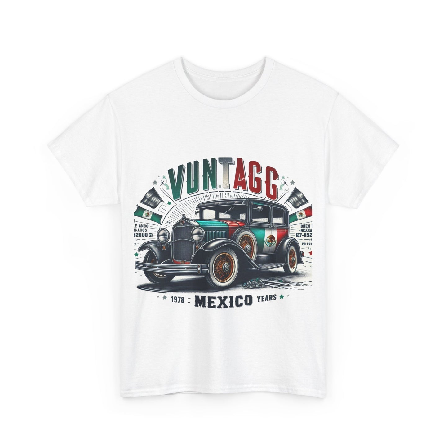 Flag Village Mexico Vintage Car Flag T-SHIRT Heavy Cotton Tee MEX0002