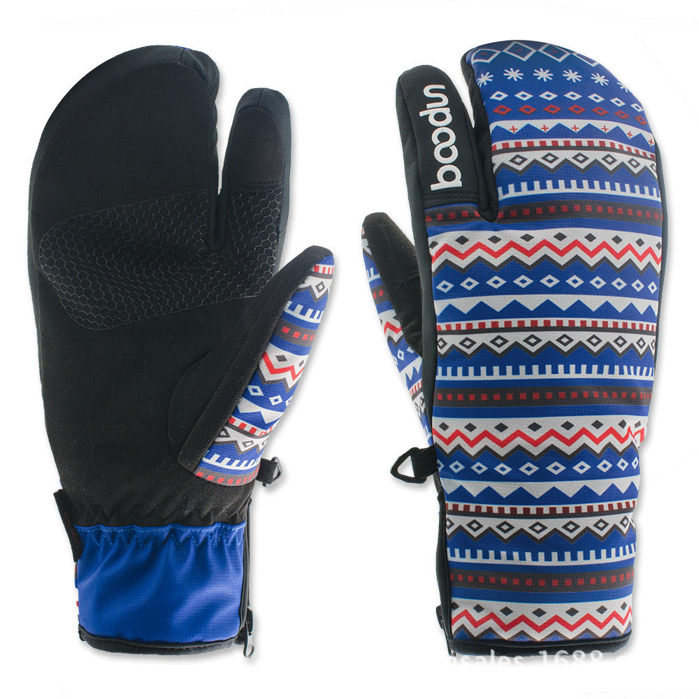 Flag Village Ski gloves outdoor three-finger warm gloves
