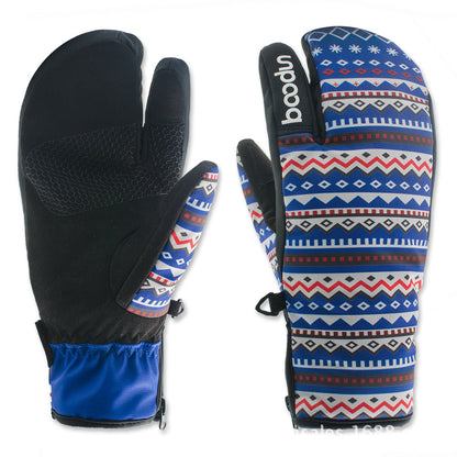 Flag Village Ski gloves outdoor three-finger warm gloves