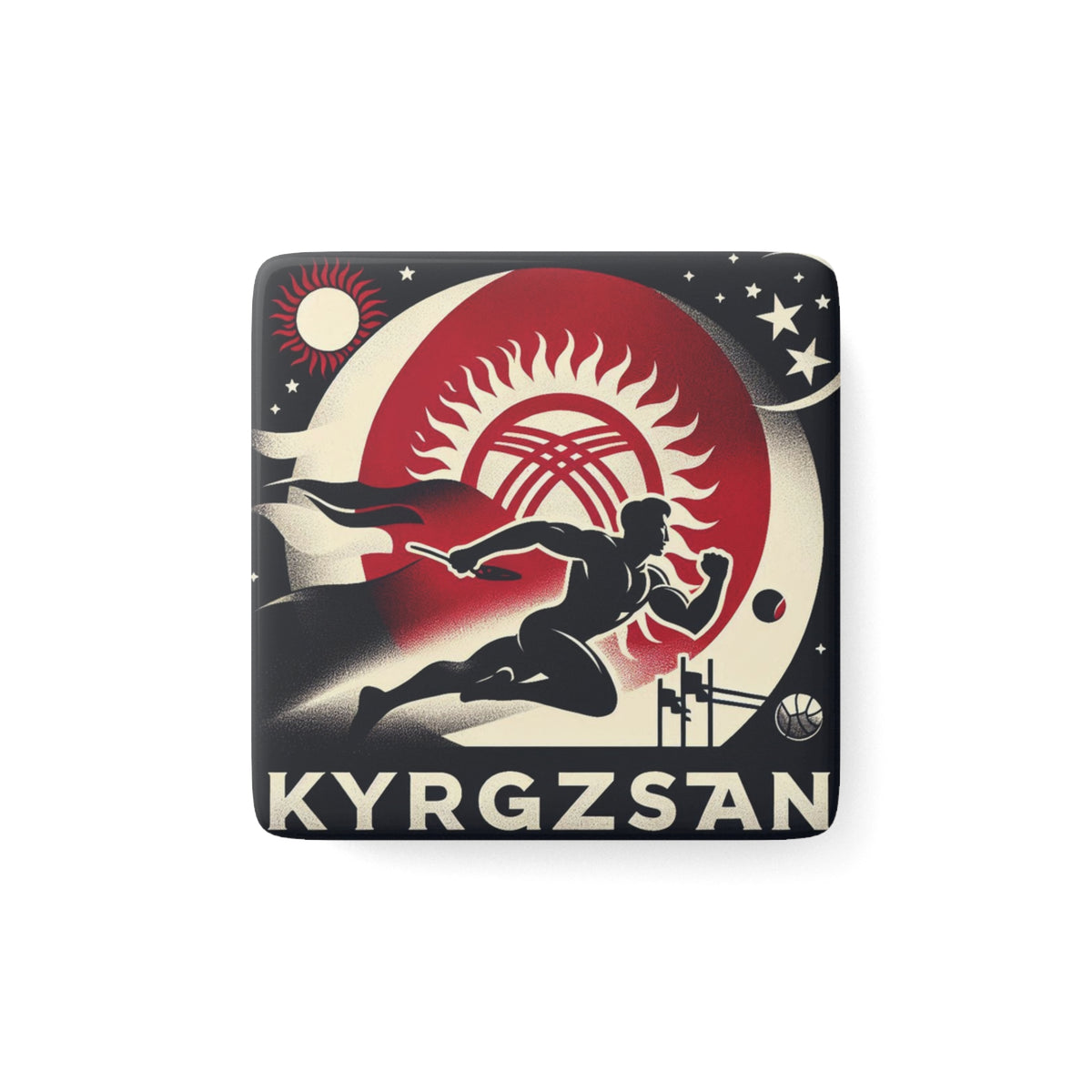 Flag Village Kyrgyzstan Flag Sporting Porcelain Magnet, Square KGZ0005