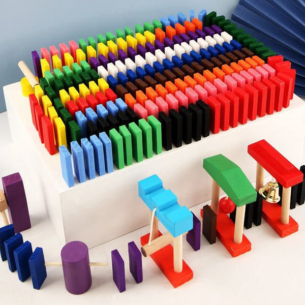 Flag Village Wooden Domino Blocks Building Toy Kits Color Sort Rainbow Dominoes Games Educational Wood Block Toys For Children Kids Gifts