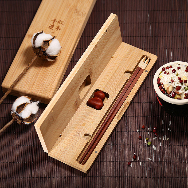 Flag Village Chinese Mahogany Chopsticks Lettering Solid Wood Box Set Gift Chopsticks Custom Gift Box Wedding Lettering Public Chopsticks Birthday Gift