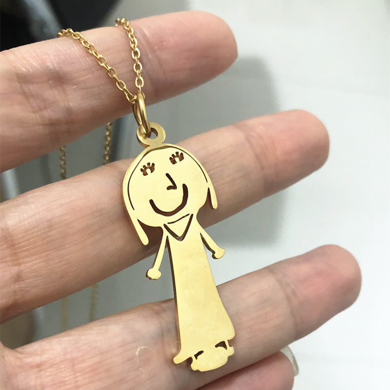 Flag Village Custom Kids Drawing Painting Necklace Stainless Stee Personalized Children Artwork Pendant For Kids Mom Family Jewelry Gifts