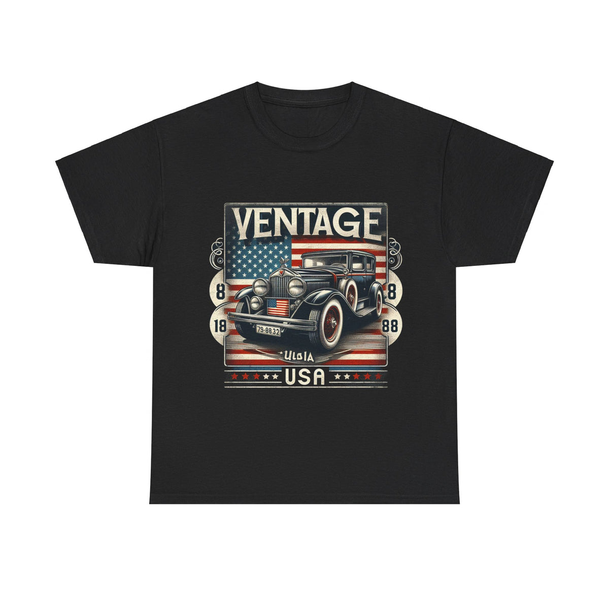 Flag Village USA Vintage Car Flag T-SHIRT Heavy Cotton Tee USA0016