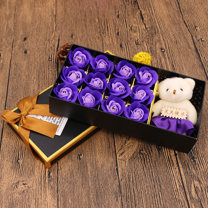 Flag Village Valentine's Day Gift Box Soap Flower Tanabata Festival Creative Gift Eternal Flower 12 Bear Rose Soap Flower