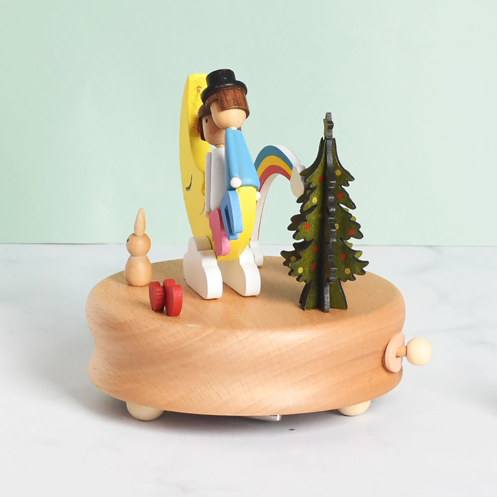 Flag Village Wooden building model music box birthday gift