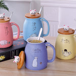 Flag Village 450ml Cartoon Ceramics Cat Mug With Lid and Spoon Coffee Milk Tea Mugs Breakfast Cup Drinkware Novelty Gifts