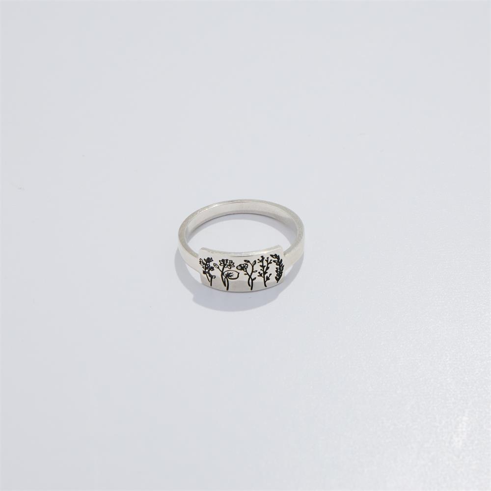 Flag Village S925 Birth Flower Plant Nature Ring for Flower Lover as Gifts for Women
