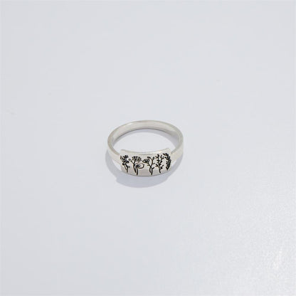 Flag Village S925 Birth Flower Plant Nature Ring for Flower Lover as Gifts for Women