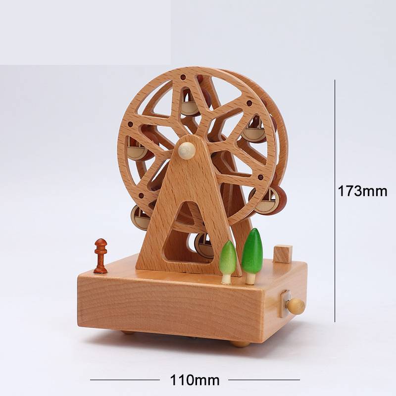 Flag Village Wooden building model music box birthday gift