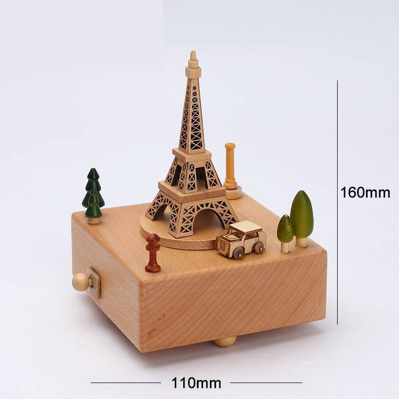 Flag Village Wooden building model music box birthday gift