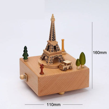 Flag Village Wooden building model music box birthday gift