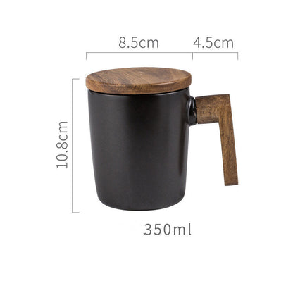Flag Village Creative Office Nordic Mug Wooden Handle With Lid Couple Water Cup Gift Box Set Retro Ceramic Mug