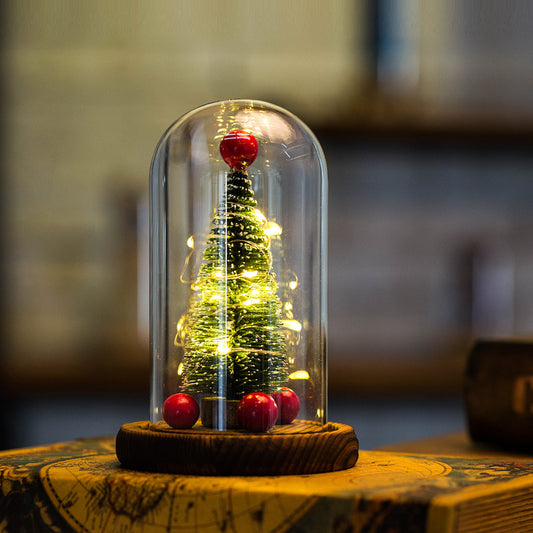 Flag Village Creative Christmas Tree Glass Cover LED Lights Christmas Decorations For Home Christmas Gifts Xmas Ornaments