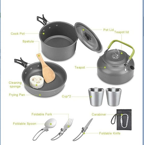 Flag Village Camping Teapot Set Pot Stove Set 2-3 People Picnic Stove Tableware